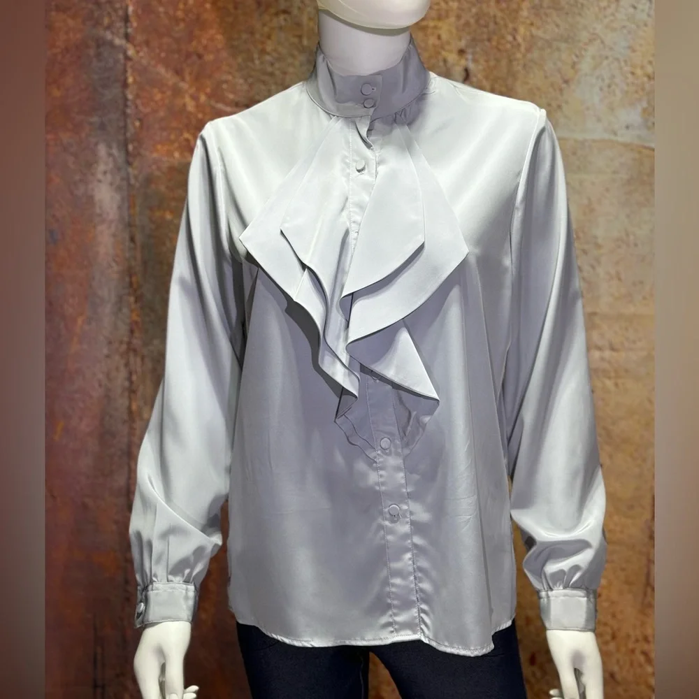 Gray Ruffled Blouse NWOT - Picture 1 of 5